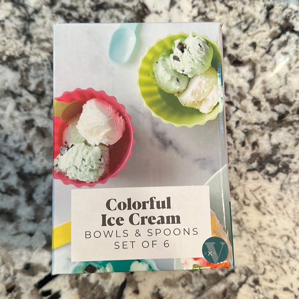 Colorful Ice Cream Bowls & Spoons Set of 6